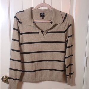 Bobeau Tan and Black Striped Blouse